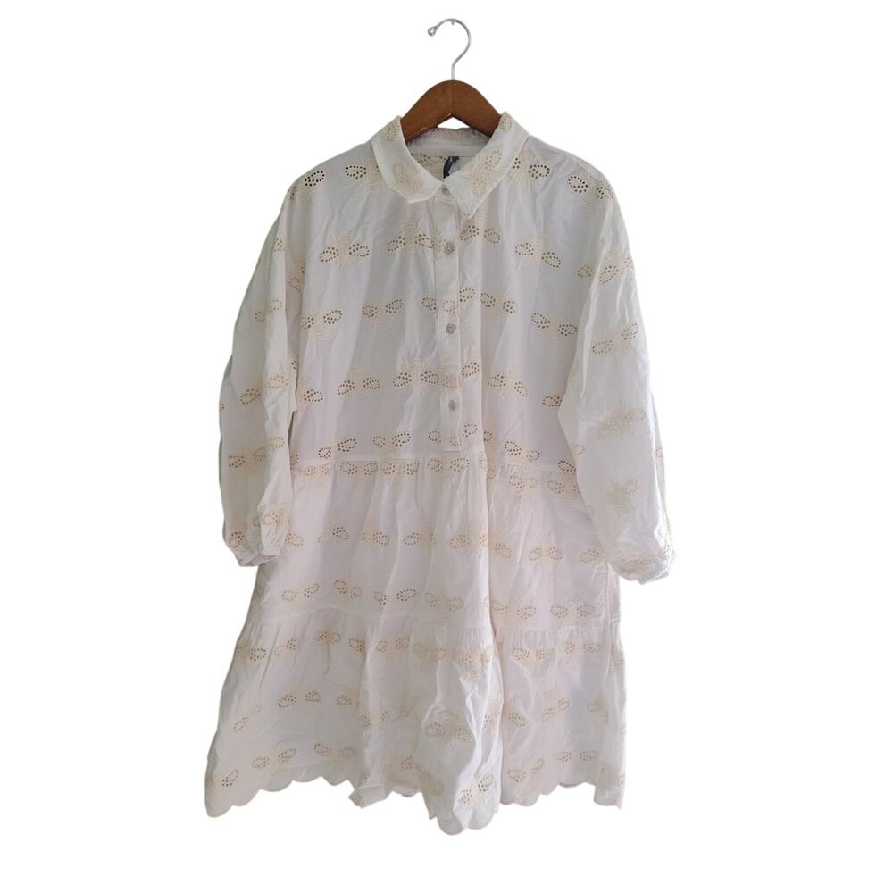 Anthropologie The Bettina Tiered Mini Shirt Dress Embroidered Bee Edition 2x